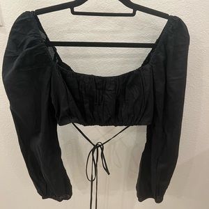 Black crop top with slight puffy sleeves